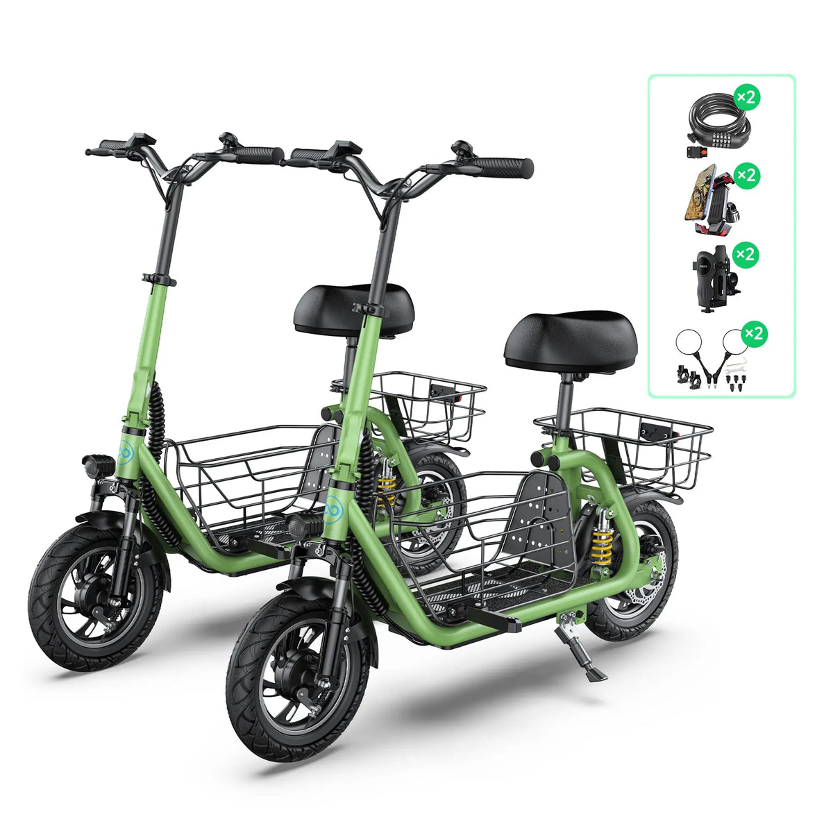 two green electric scooter accessories free gift two phone holders scooter locks cup holders and mirrors