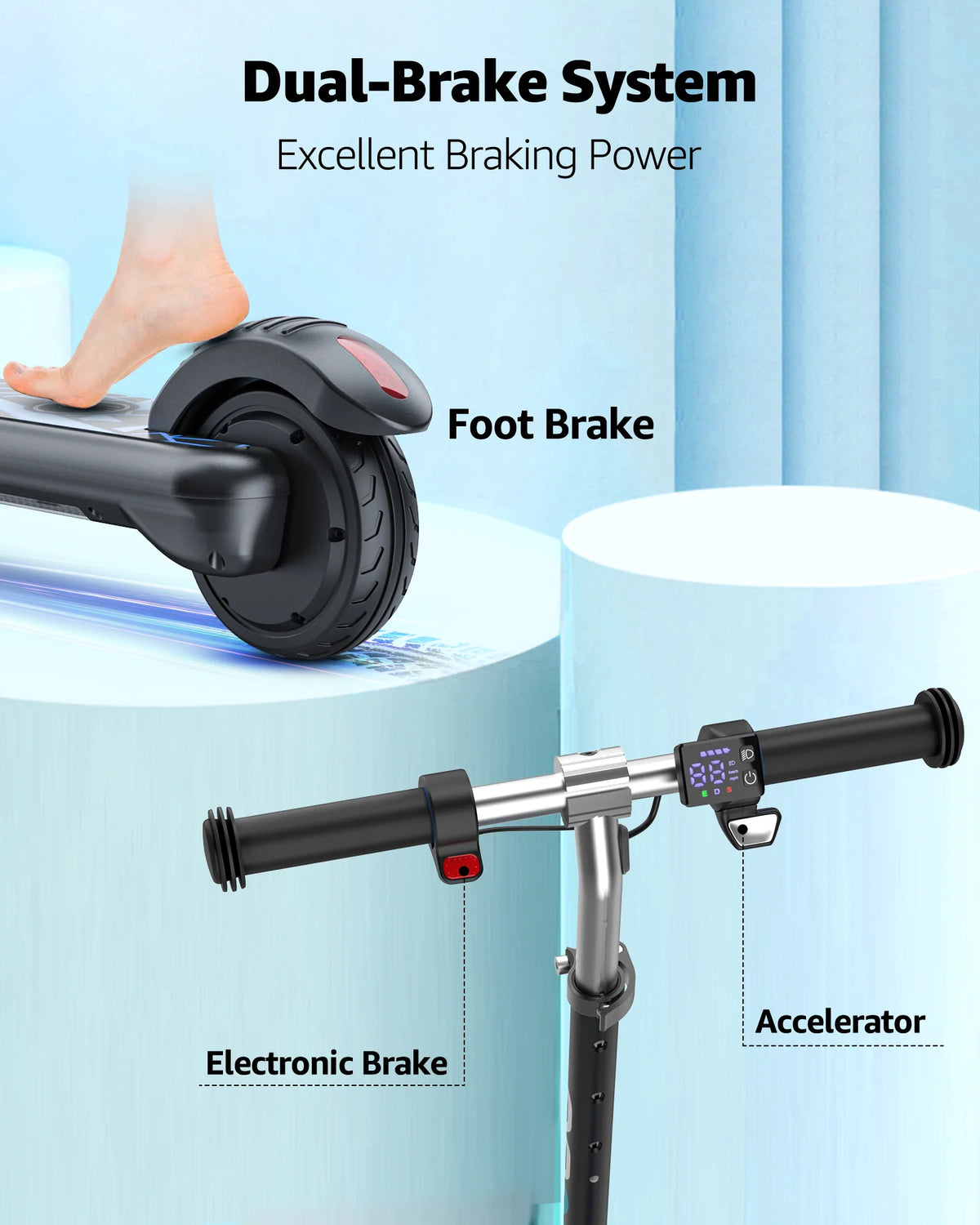 Gyroor H30 Max kids electric scooter with dual brake safety system