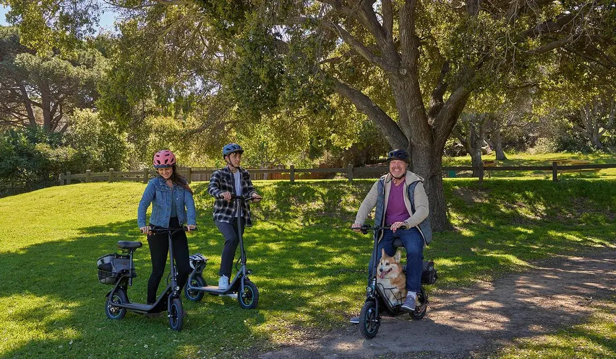Man riding gyroor electric scooter with his family
