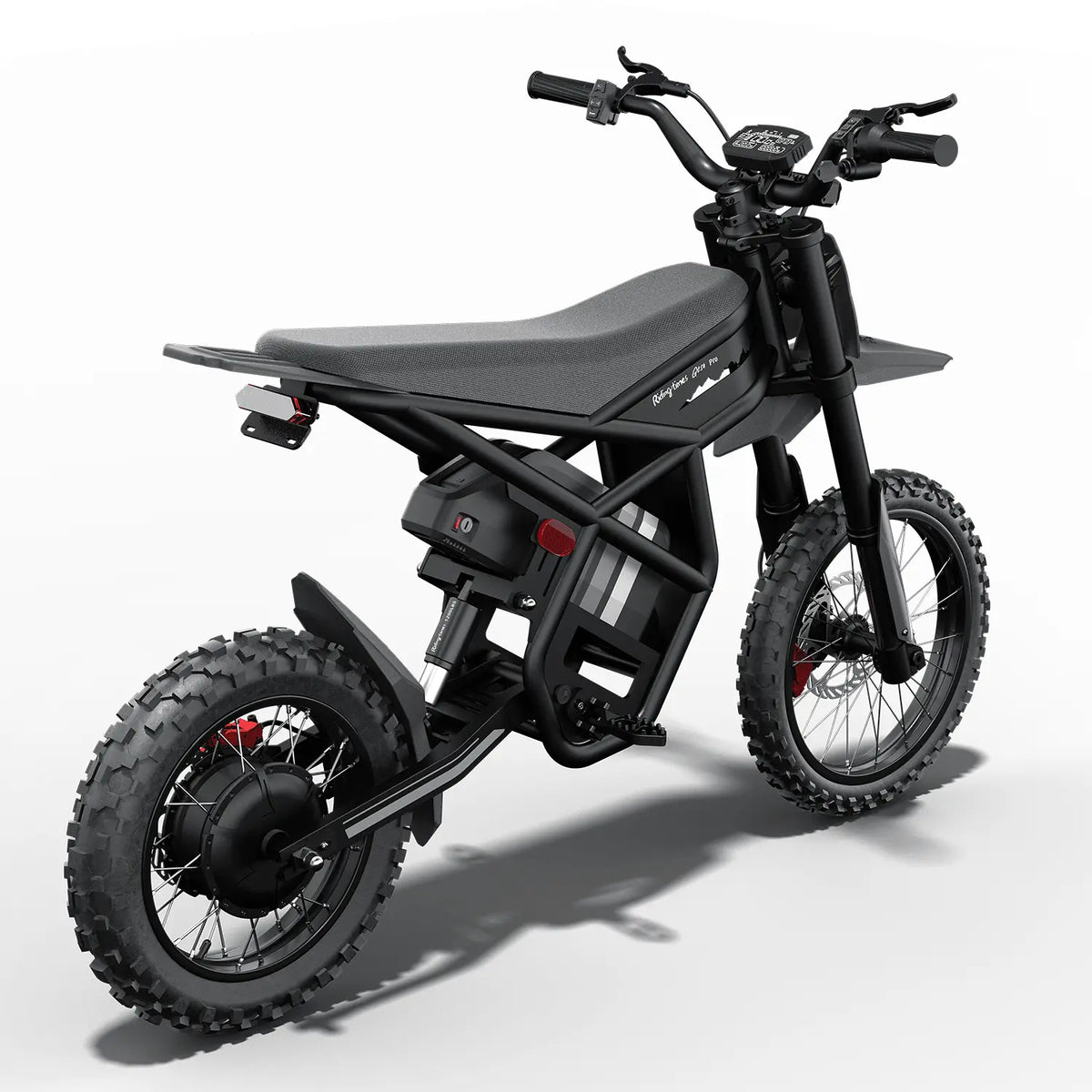 Rider on Gyroor GT54Pro electric dirt bike on an off-road trail