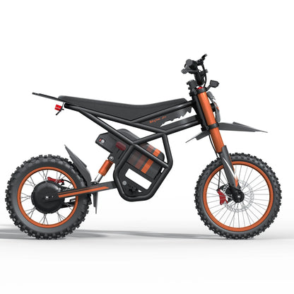 Rider on Gyroor GT54 electric dirt bike on an off-road trail