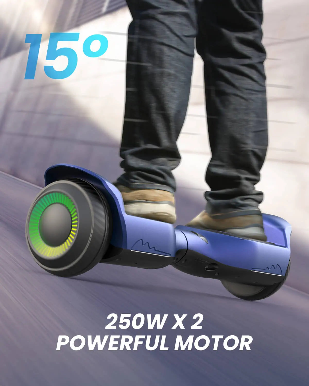 Gyroor G13 hoverboard with K2 go-kart, side riding view
