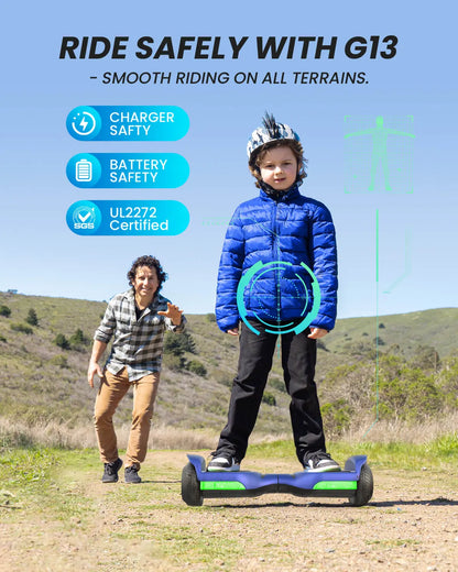 Child learning to ride the Gyroor G13 beginner hoverboard