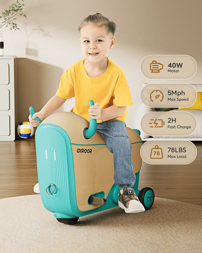 Gyroor GNU kids electric ride-on suitcase 40W motor 2H fast charge 78 lbs max load 