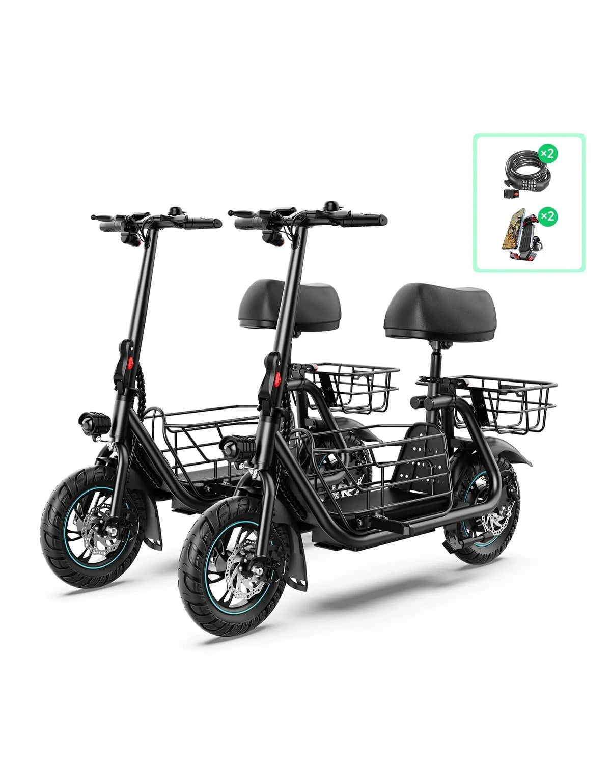 two electric scooters accessories bundle phone holders and Bicycle Lock