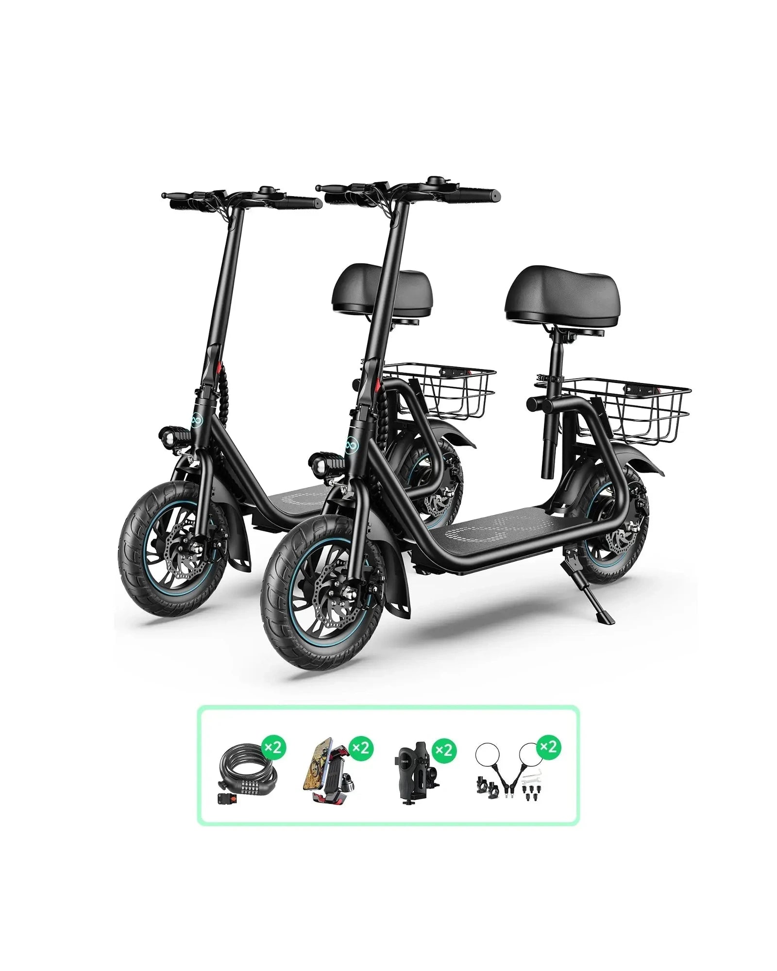 electric scooters accessories bundle with two scooters locks phone holders cup holders and rearview mirrors