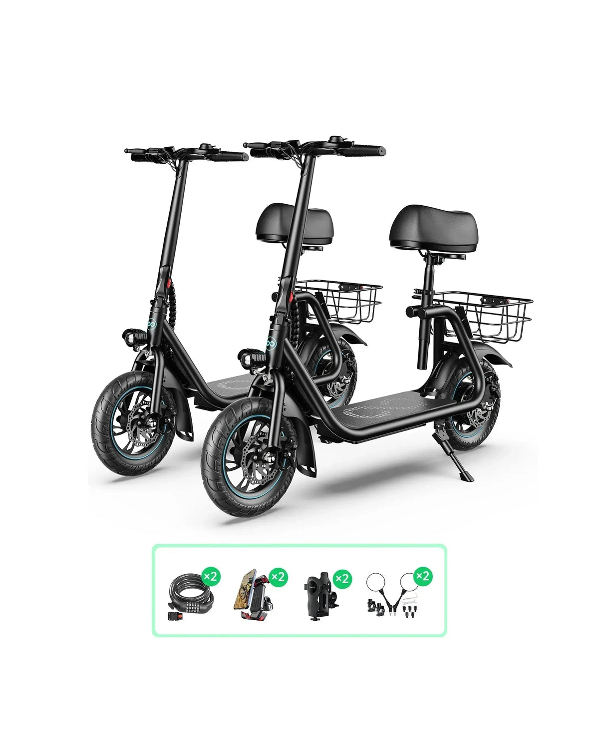 electric scooters accessories bundle with two scooters locks phone holders cup holders and rearview mirrors