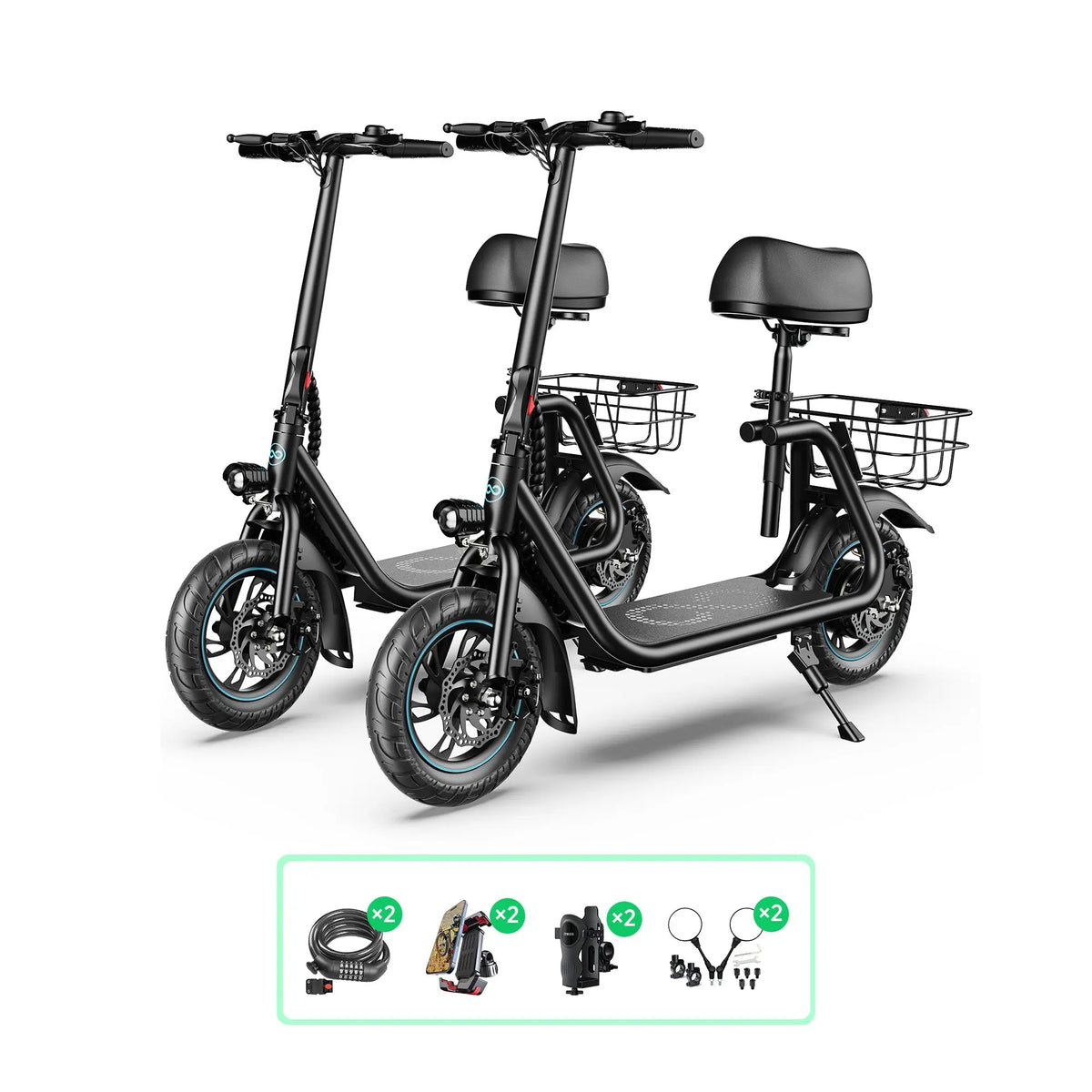 electric scooters accessories bundle with two scooters locks phone holders cup holders and rearview mirrors