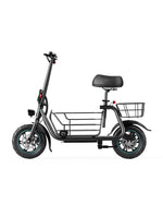 Gyroor C1S seated electric scooter with dual baskets and foldable design