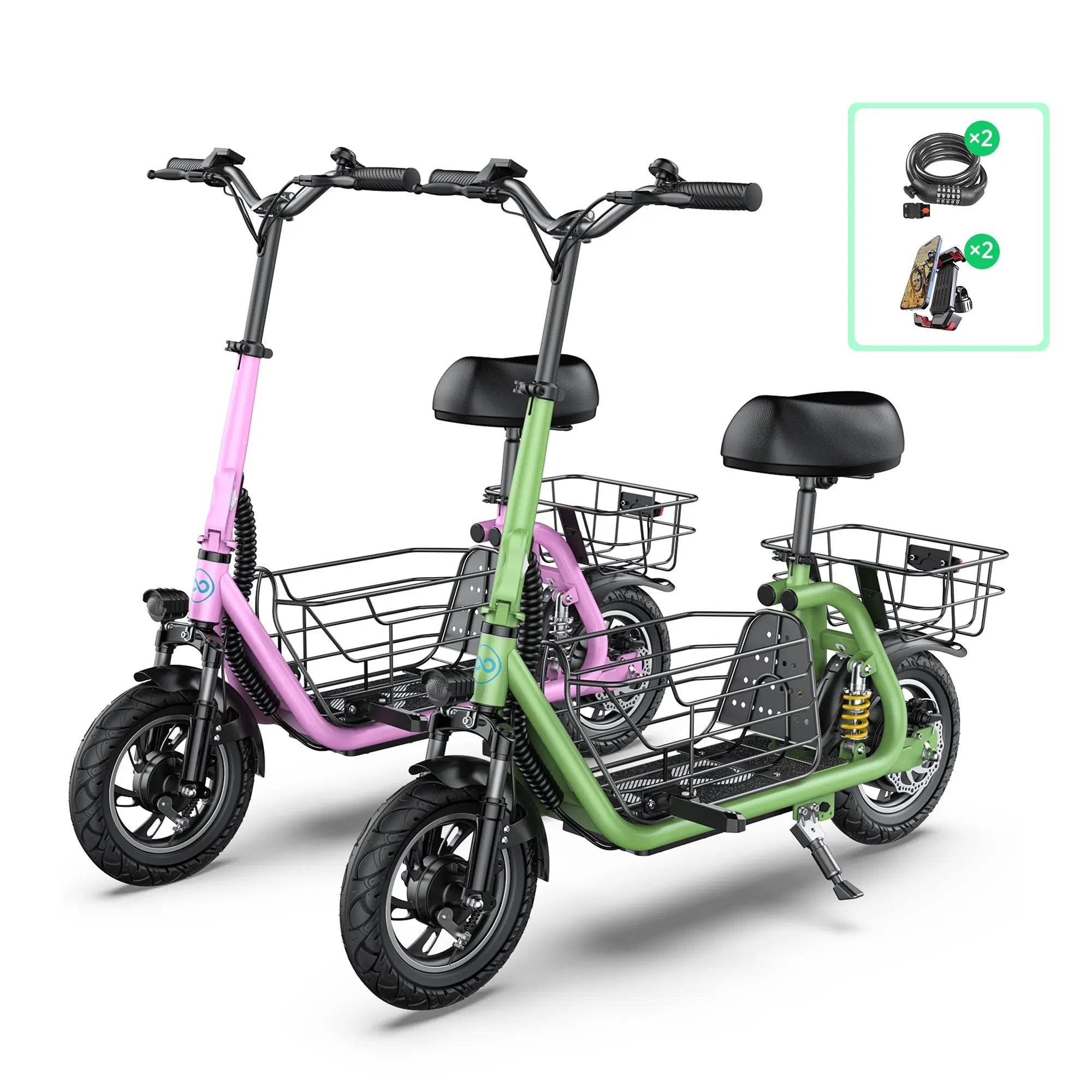 pink and green electric scooters accessories free gift two phone holders and scooter locks