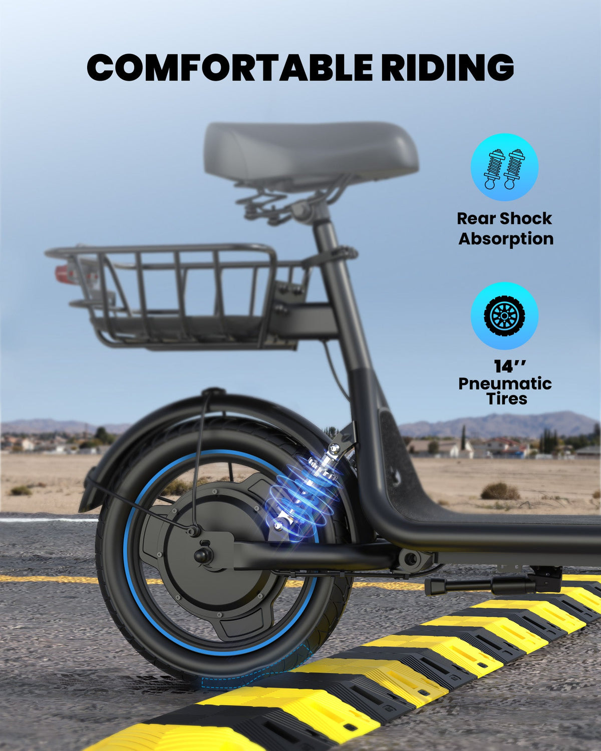 Gyroor C1Plus electric scooter with rear shock absorption for a smoother ride