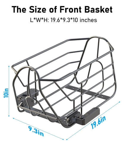 electric scooter front cargo basket size 19.6 x 9.3 x 10 inches storage capacity detail