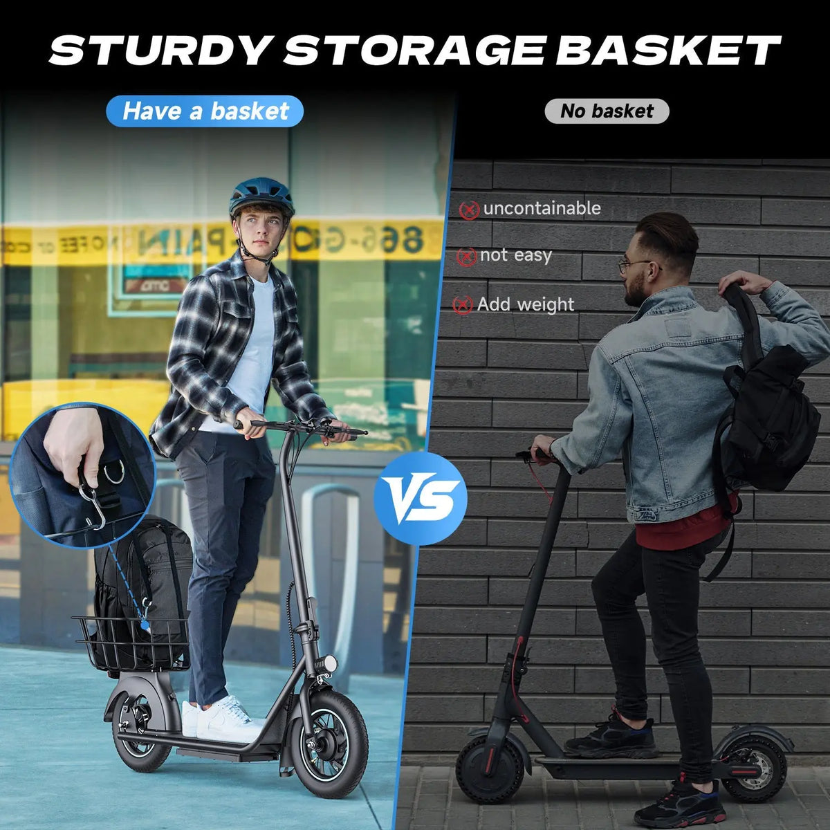 Gyroor X2 folding electric scooter with front carry basket for cargo
