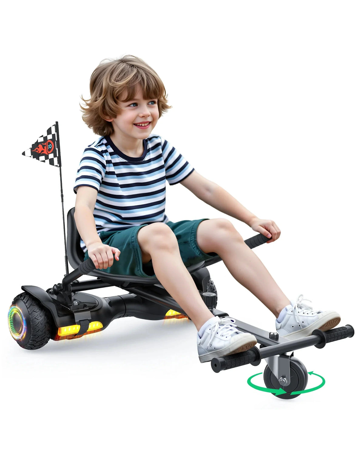 Gyroor G13 hoverboard paired with go-kart kit for kids