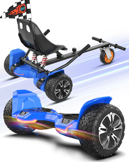 Gyroor G2 hoverboard in blue with K2 go-kart seat attachment