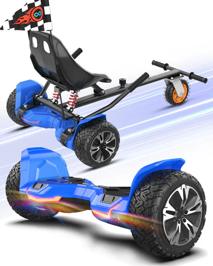 Gyroor G2 hoverboard in blue with K2 go-kart seat attachment