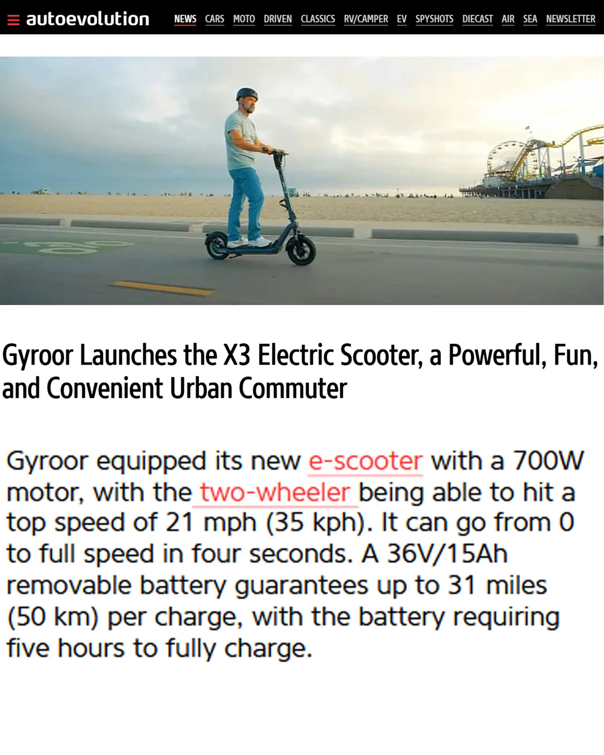 Gyroor X3 electric scooter featured review by Auto Evolution
