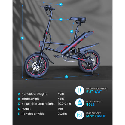 Gyroor C3 electric bike specifications: 700W peak, 14-inch tires, 28-38 mile range