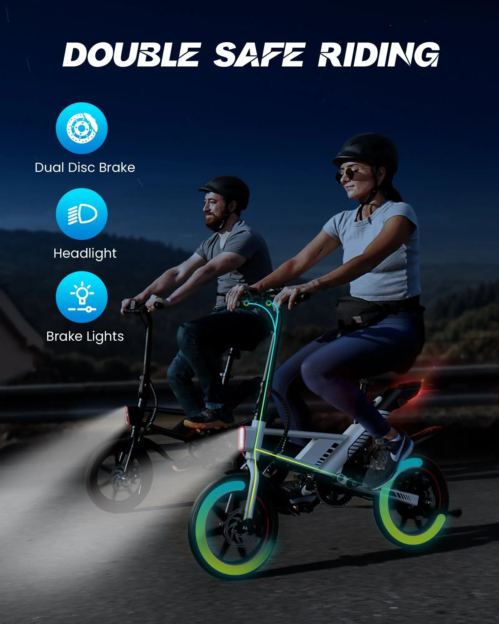 adults riding Gyroor C3 electric bike on a bike path outdoors
