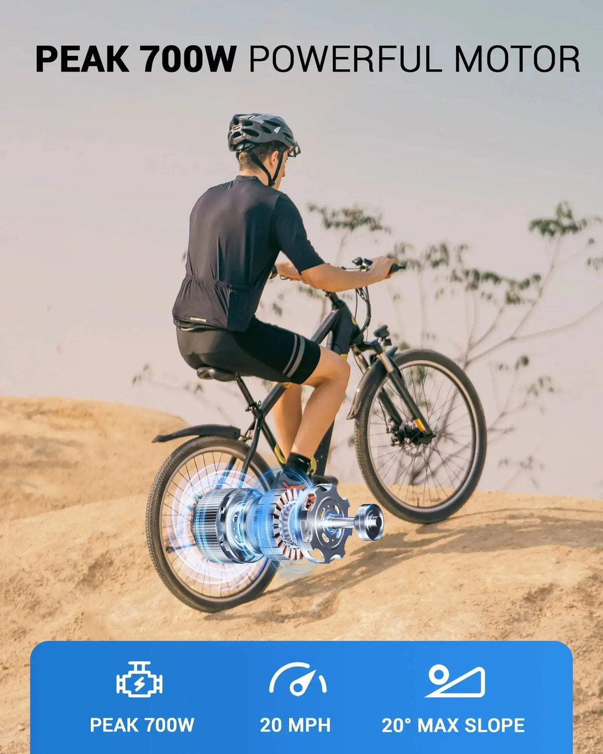Gyroor EB263 electric bike rider commuting on city road