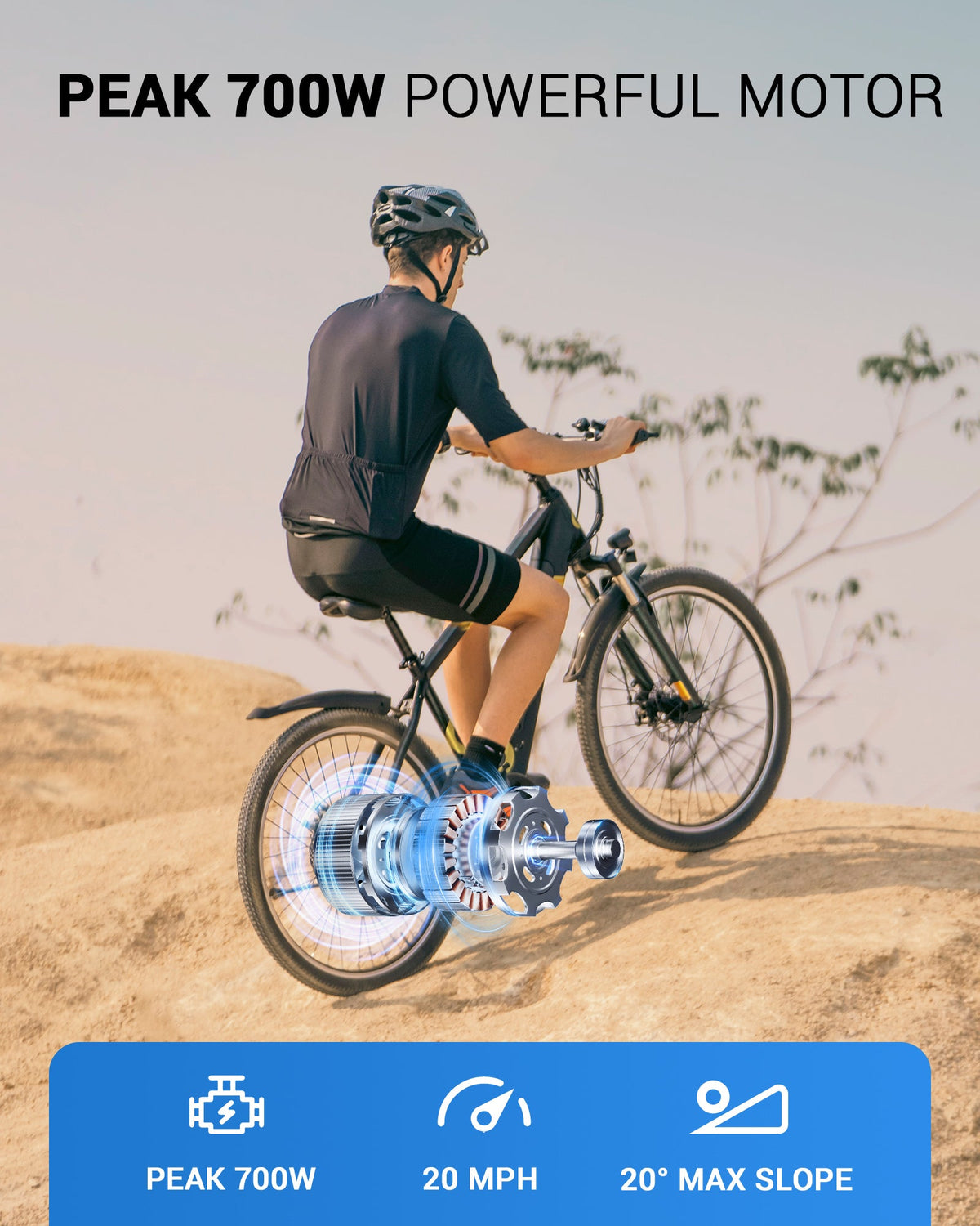 Gyroor EB263 electric bike rider commuting on city road
