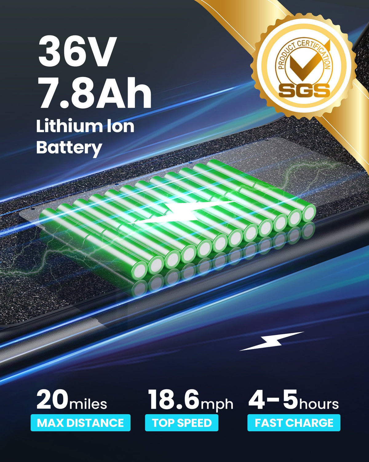 electric scooter 36V 7.8Ah battery with 20 mile range and fast charging