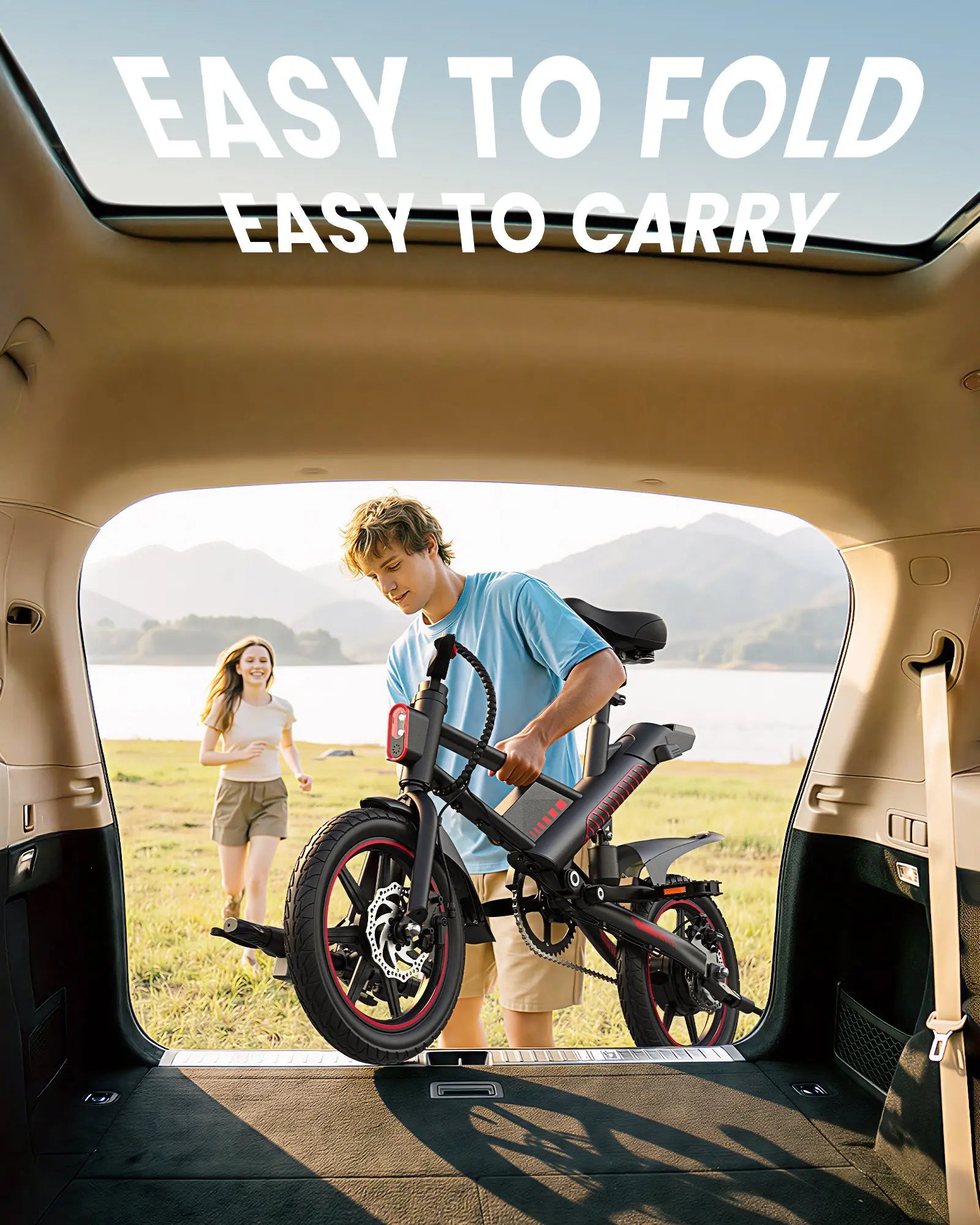 Gyroor C3 electric bike shown with dual disc brakes and pedals