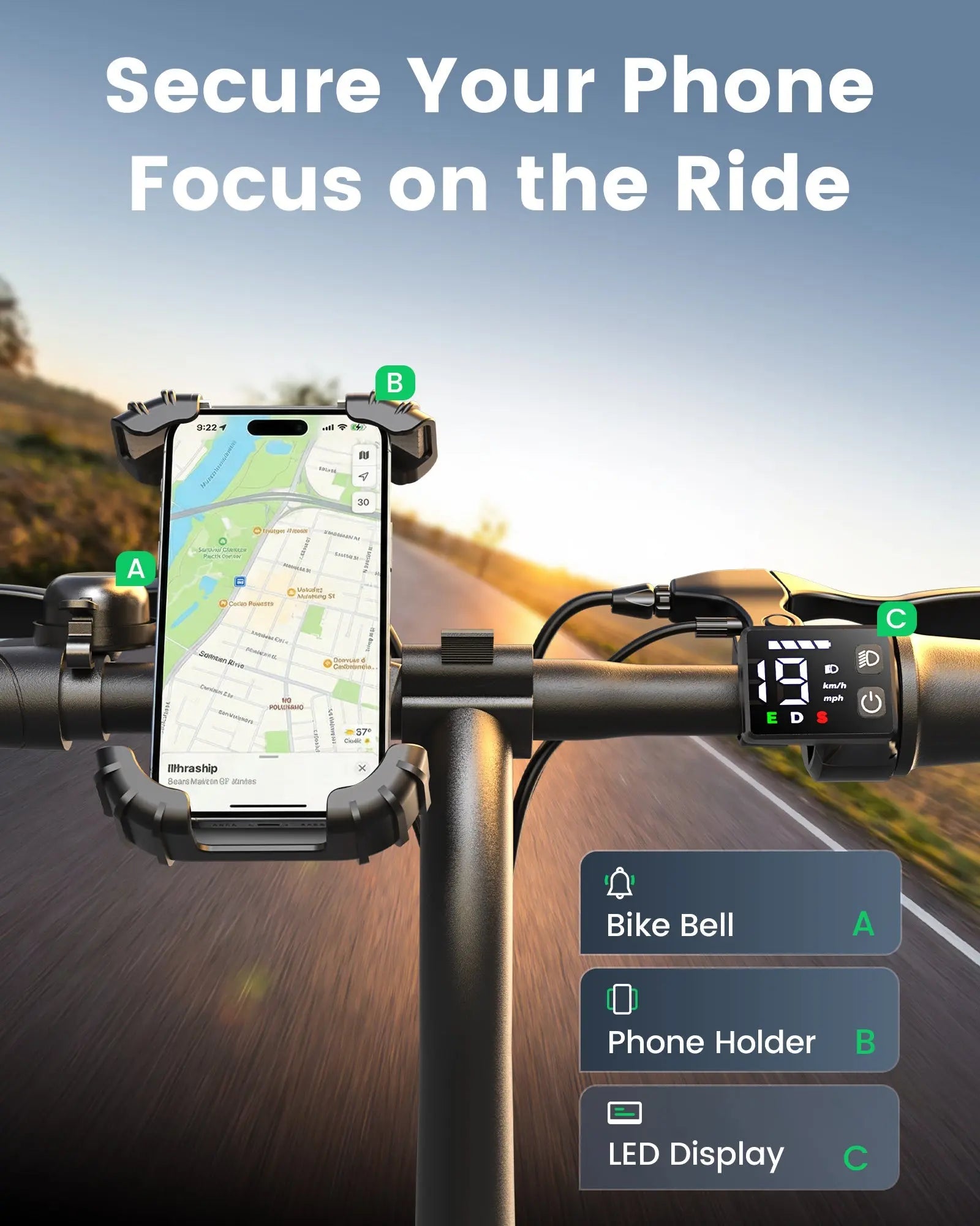 Gyroor C3 folding electric bike with included free phone holder mount