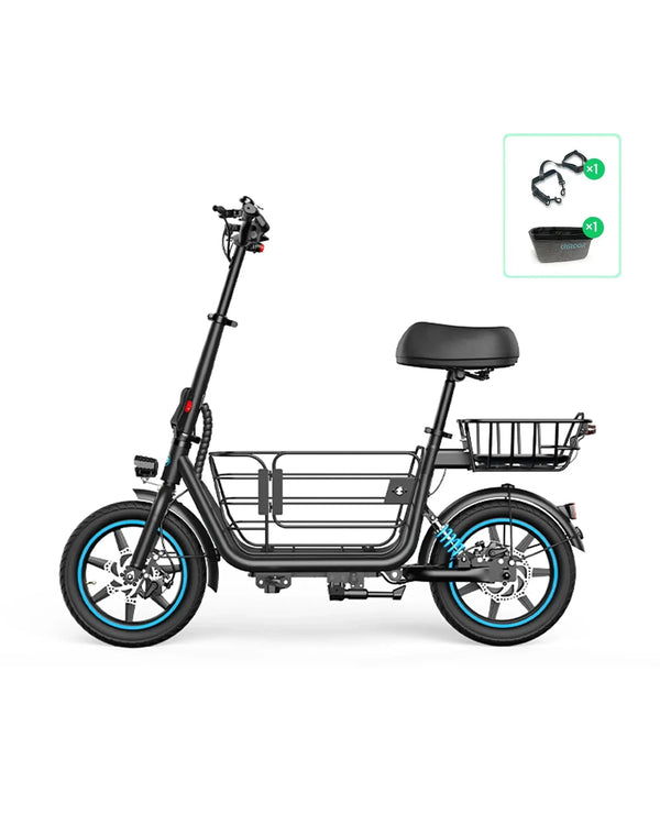 Gyroor C1Plus electric scooter loaded with cargo in both baskets for daily errands