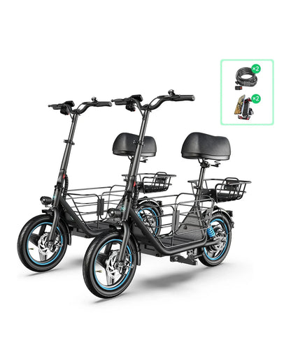 Gyroor C1Plus electric scooter carrying a small dog in the cushioned front pet basket