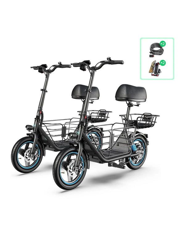 Gyroor C1Plus electric scooter carrying a small dog in the cushioned front pet basket