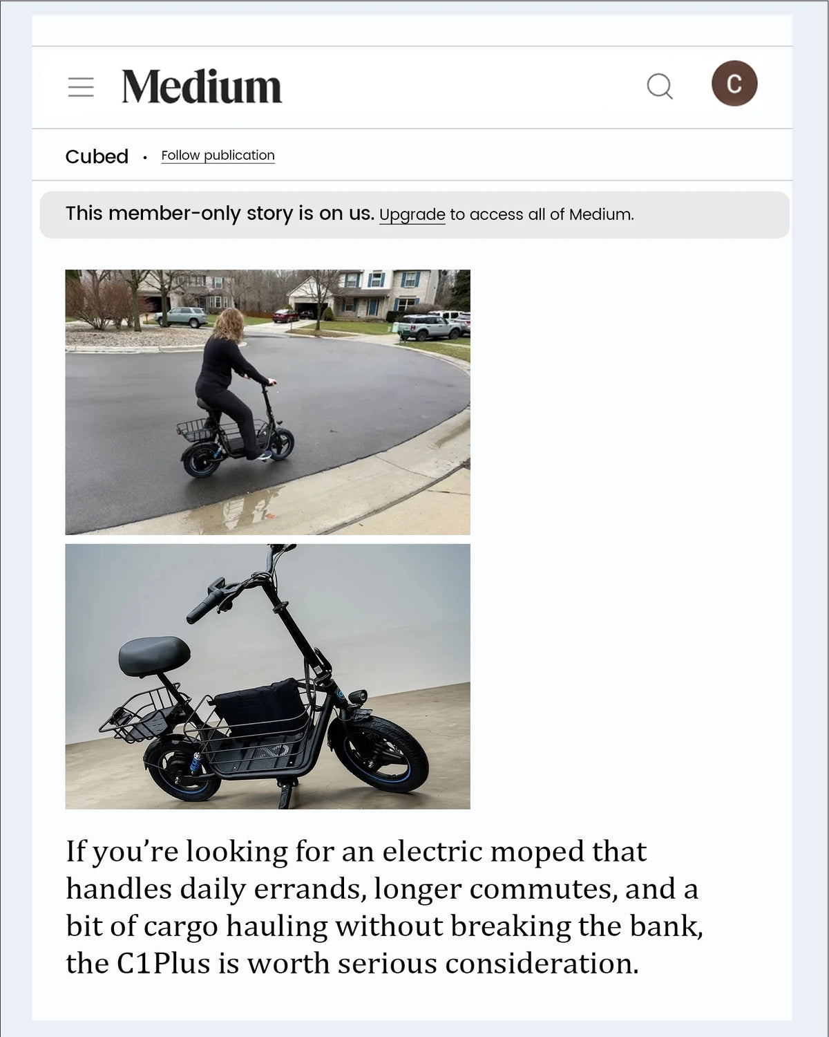 Gyroor C1Plus electric scooter customer review with real-world riding scene