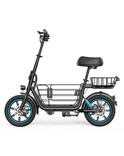 Gyroor C1Plus electric scooter for adults in black, side view with front and rear cargo baskets
