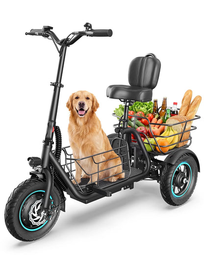 Gyroor C5 electric trike with 30-mile range and dual removable baskets	