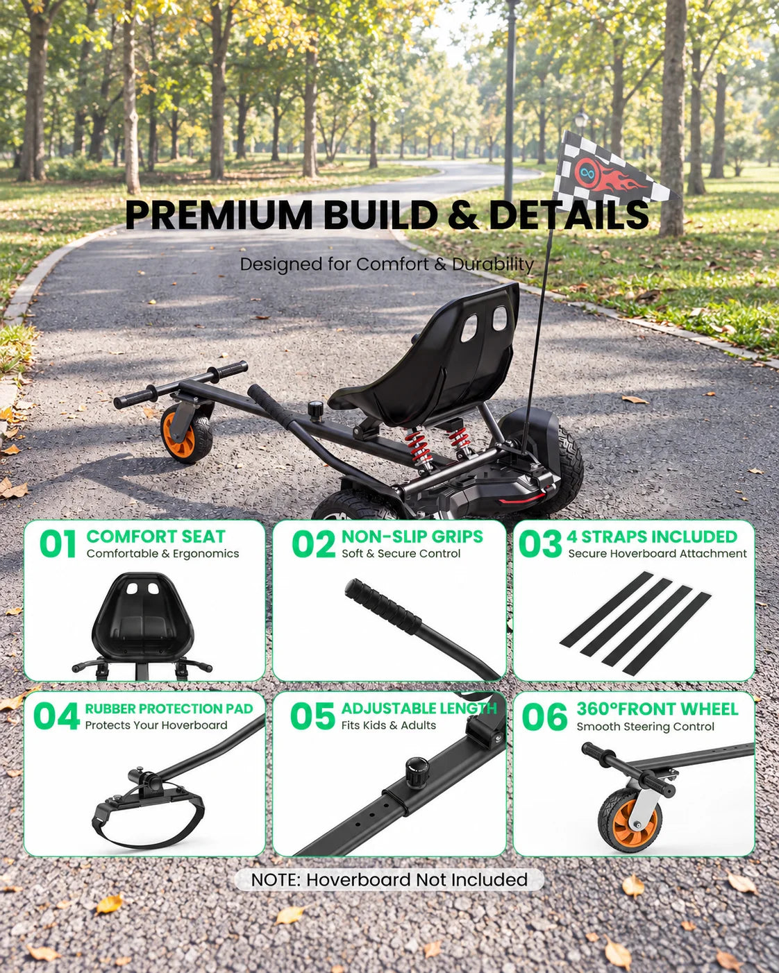Gyroor K2 Hoverboard Go Kart Attachment with Shock Absorption
