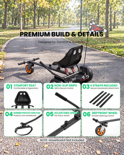 Gyroor K2 Hoverboard Go Kart Attachment with Shock Absorption