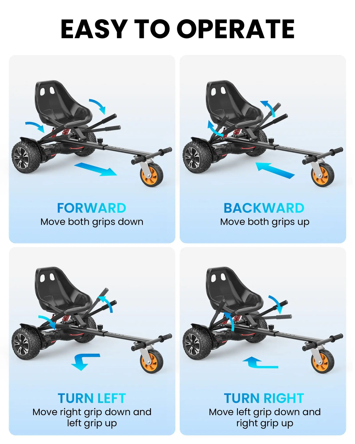 Gyroor K2 hoverboard go-kart attachment with easy-to-operate hand controls