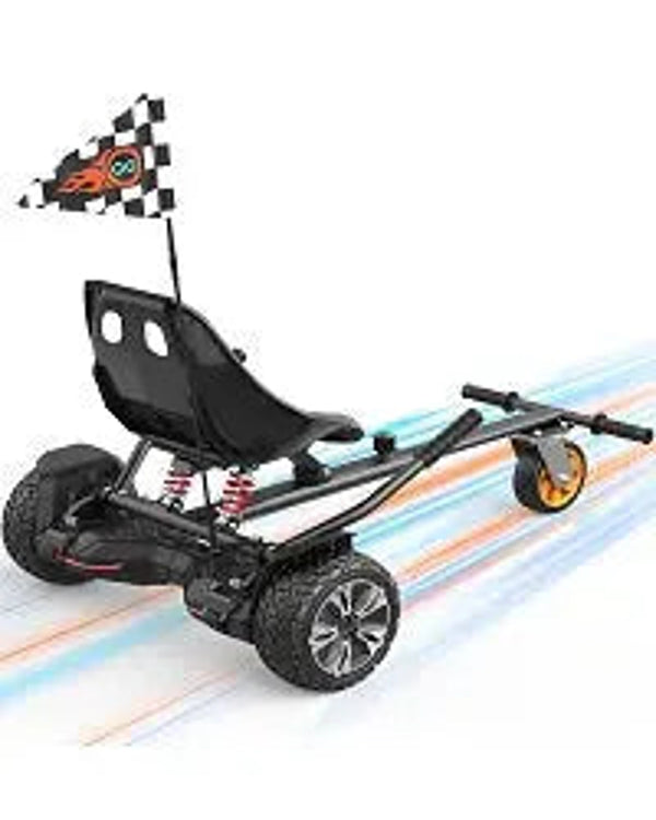 Gyroor K2 hoverboard go-kart attachment with heavy-duty adjustable frame and dual shock absorption