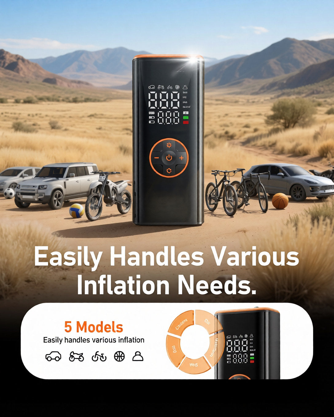 5 in 1 Smart Wireless Pump for Electric Bike & Scooter