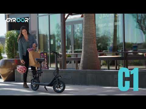 Gyroor C1 electric scooter with seat and carry basket product overview
